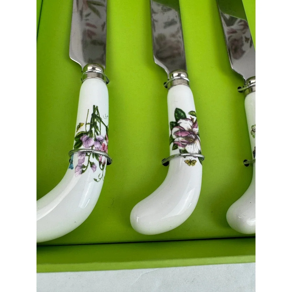 Portmeirion Botanic Garden Cheese Knife 6 Spreaders Set Floral Ceramic Handle